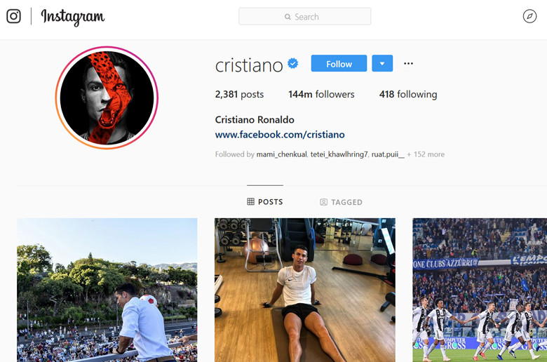 Instagram follower ngah ber Cristiano Ronaldo  Inkhelcom